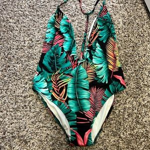 One piece multi color swimsuit.